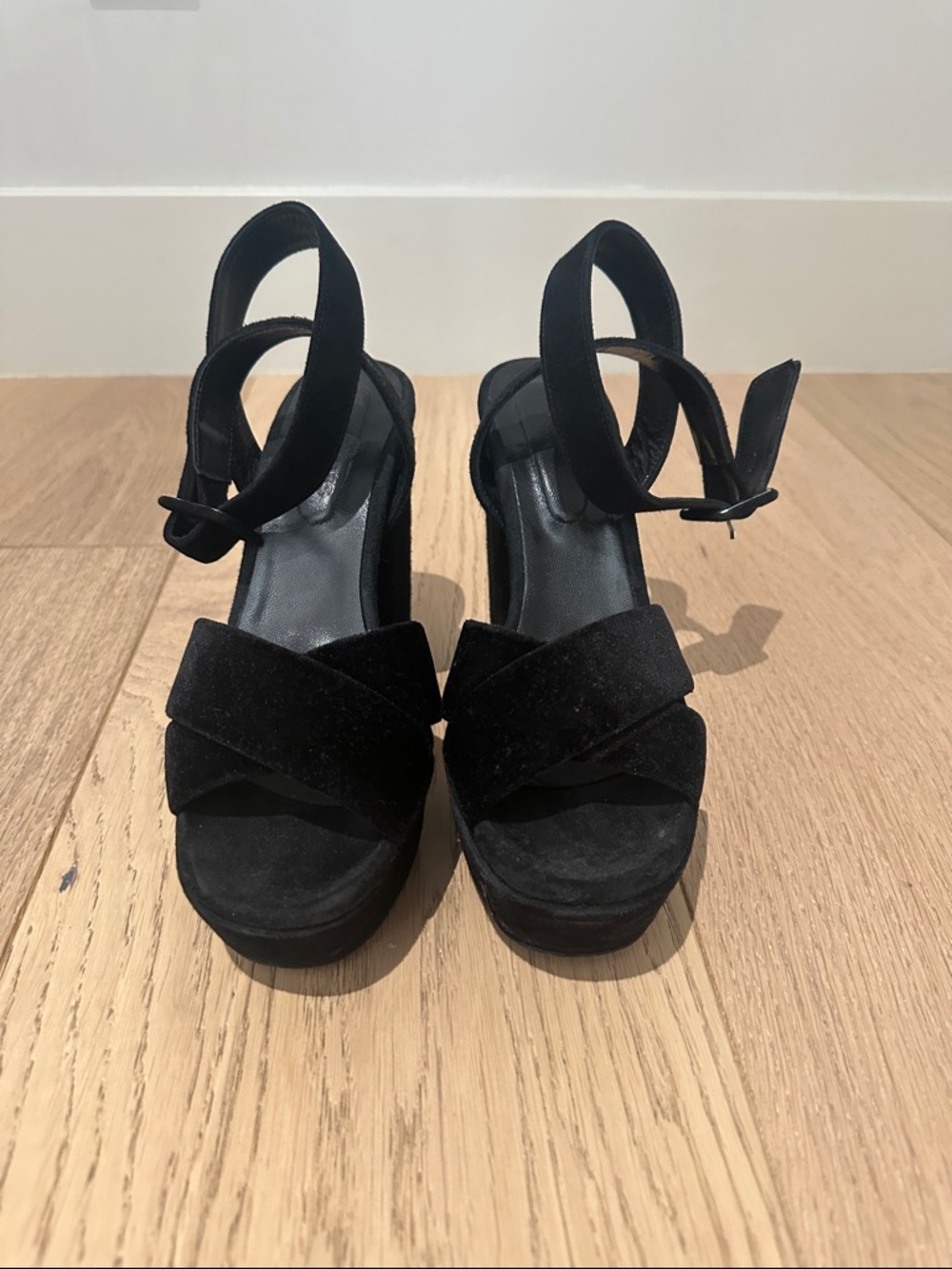 The Kooples Black Suede Platform Sandal with Ankle Strap - Women